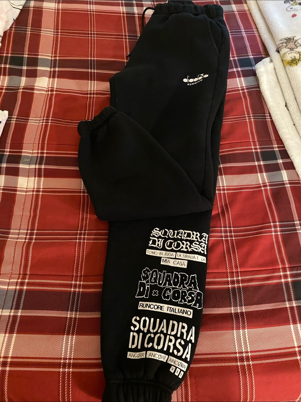Diadora Black Jogger Sweatpants with White Lettering